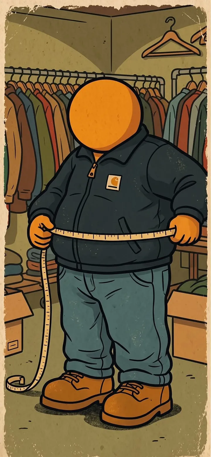 Ilustración de un gordo midiéndose la cintura con una cinta métrica